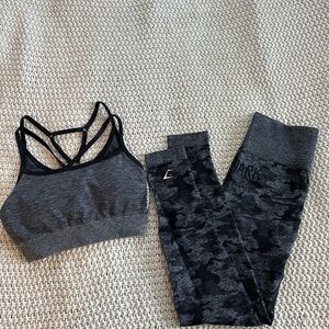Gymshark Black and Gray  Camo Activewear Set